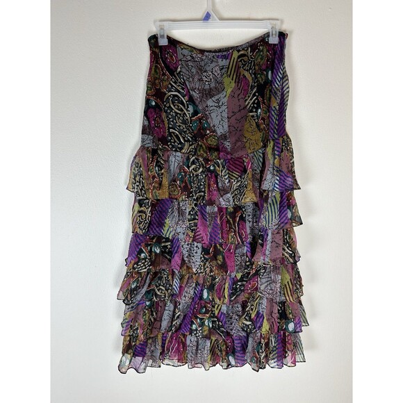 Vintage XL Tunique Skirt Maxi Tiered Animal Artsy Eclectic Unique Y2K Gypsy - Picture 2 of 4